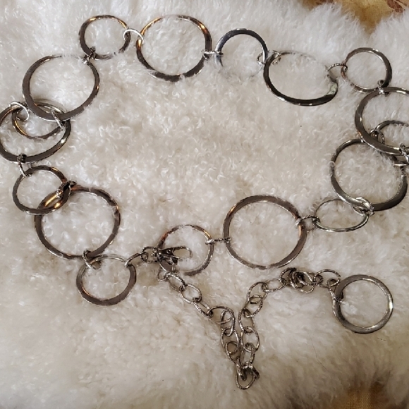 Silver Textured Belt with Circular Links 56 Total Inches 39.5 Inches Large Links - Picture 1 of 4